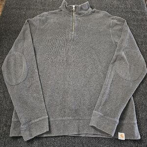 Carhartt Charcoal Quarter-Zip Mock Sweater with Elbow Patches Mens Size Large